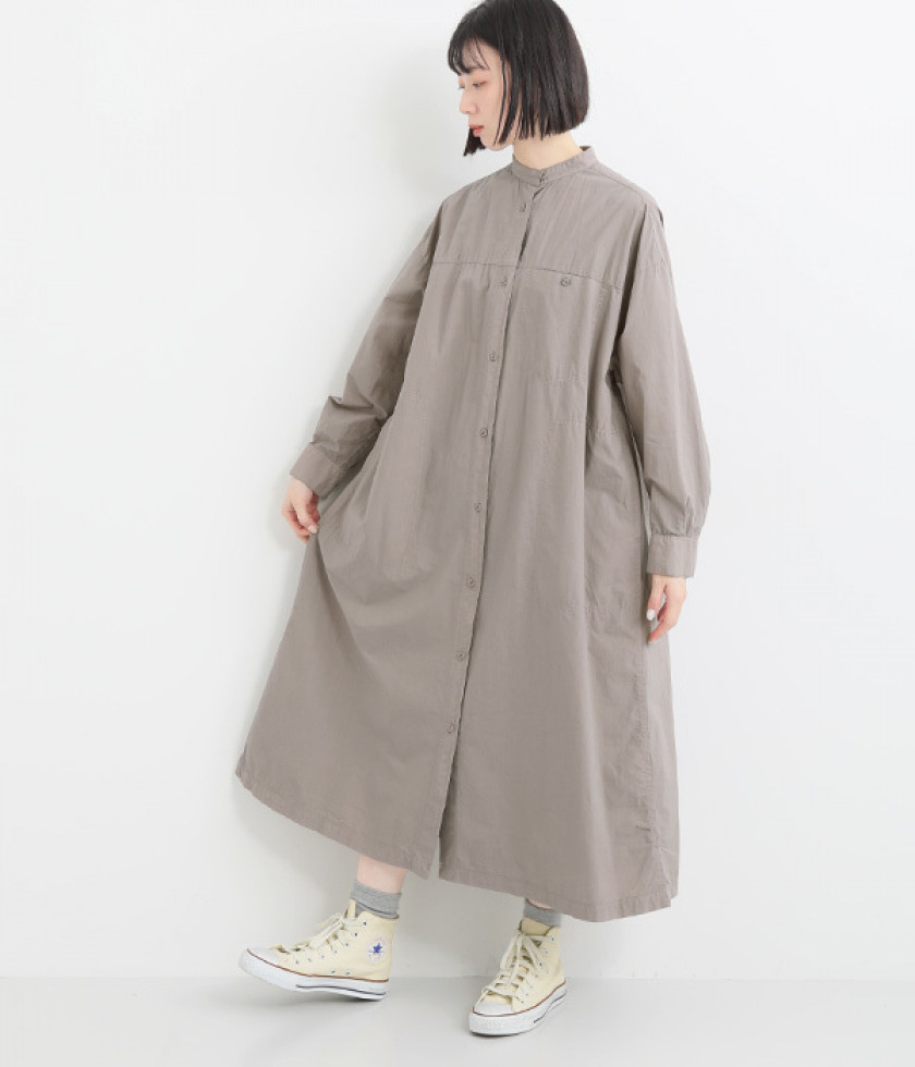 近江晒タイプライター　ステッチワークシャツワンピース