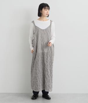 シャーリングノースリーブワンピース(ブラウン系ギンガム-38)