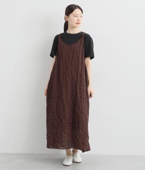 シャーリングノースリーブワンピース(ブラウンストライプ-38)