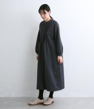 ポンチフロントタックワンピース(杢ネイビー×杢チャコール千鳥-F)