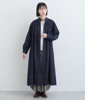 デニムブロード　フリルカラーワンピース(インディゴ-38)