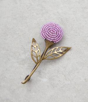 真鍮×ビーズフラワーブローチ(ラヴェンダー-F)