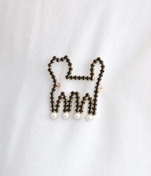 キラキラネコさんシルエットブローチ(クロ-F)