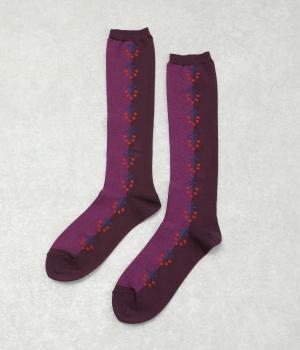 実柄配色ハイソックス(ボルドー-F)