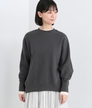 コットン配色リブトレーナー(チャコール×ピンク-F)