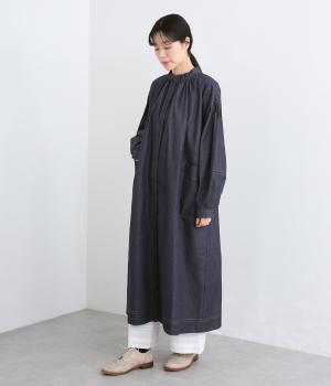 コットンタックカラーデニムワンピース