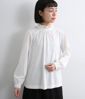 クールローレル天竺×コットンローン　フリルカラーブラウス(オフ-F)