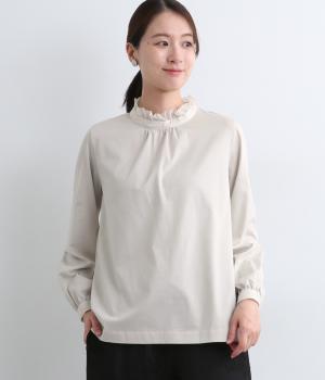 クールローレル天竺×コットンローン　フリルカラーブラウス(ライトグレー-F)