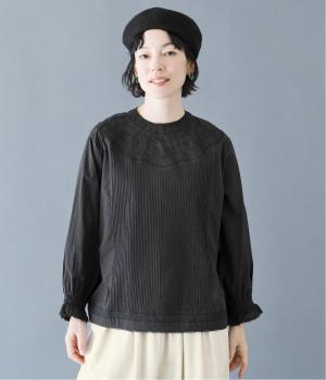 コットンピンタック刺繍2wayブラウス(ブラック-F)