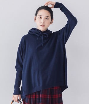 ピーチ起毛 ボリュームAラインプルオーバー(ネイビー-ONESIZE)