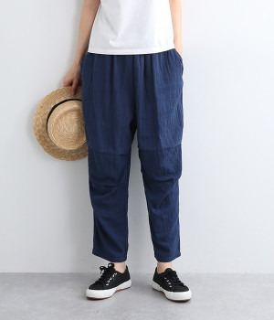 Wガーゼ　ひざタックパンツ