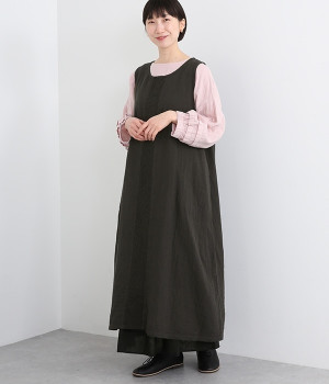 ダブルガーゼ　切替えジャンパースカート(スミクロ-ONESIZE)