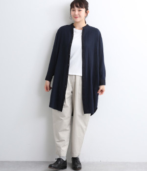 ダブルガーゼバンドカラー前開きワンピース