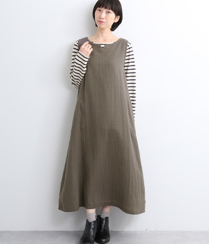 ダブルガーゼボートネックジャンパースカート