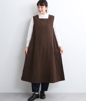 トリプルガーゼスクエアージャンパースカート(こげ茶-ONESIZE)