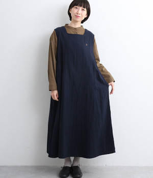 トリプルガーゼスクエアージャンパースカート(藍-ONESIZE)