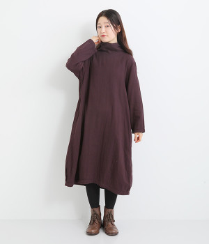 トリプルガーゼバルーンワンピース(ボルドー-ONESIZE)