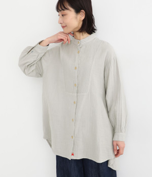 コットンWガーゼ胸切替チュニックブラウス