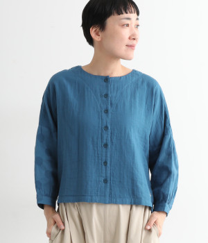 コットンWガーゼ袖切替ブラウス