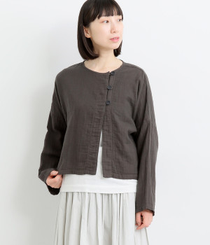 Wガーゼ左寄りボタンショートカーディガンブラウス