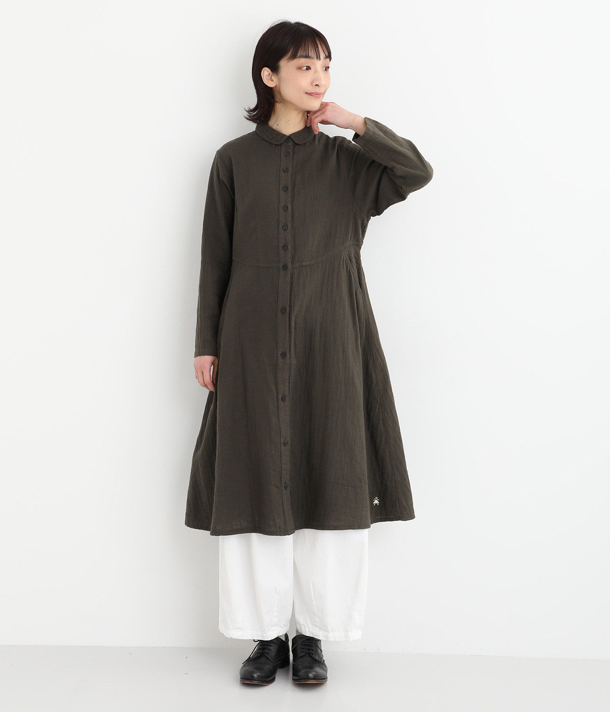 コットンWガーゼ前開き長袖シャツワンピース（kinako）の商品詳細