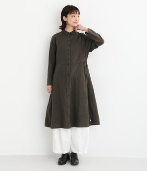 コットンWガーゼ前開き長袖シャツワンピース