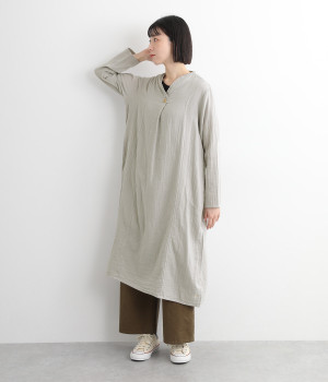コットンWガーゼボトルネックワンピース(ライトグレー-ONESIZE)