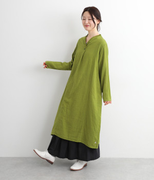 コットンWガーゼボトルネックワンピース(ライトグリーン-ONESIZE)