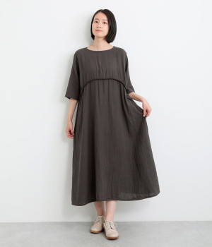 Wガーゼ胸切替襟後ろゴムワンピース（kinako）の商品詳細