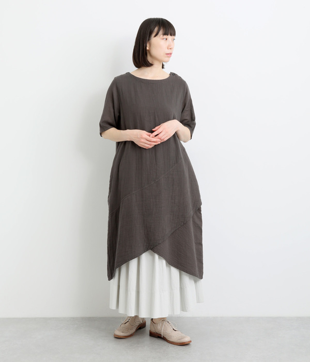 Wガーゼ×シングルガーゼ螺旋切替ワンピース