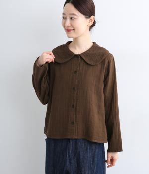 ダブルガーゼ襟刺しゅうブラウス