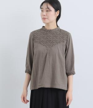 ダブルガーゼ七分袖胸切替プルオーバー(ダークグレー-F)