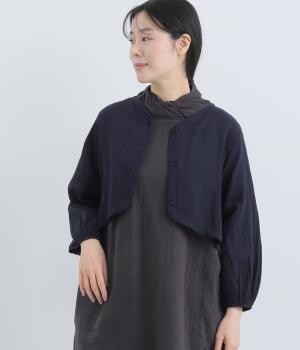ダブルガーゼショートブラウス(藍-F)