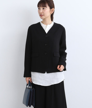 エコバックサテン ノーカラージャケット(ブラック-ONESIZE)