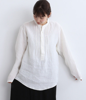 グランジリネン×ラミー ユニセックスシャツプルオーバー(オフホワイト-ONESIZE)