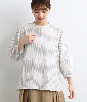 丸襟バルーン袖シャツ(ストライプ-ONESIZE)