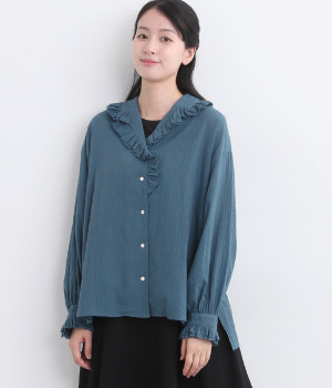 グランジコットンローンブラウス(ブルー-ONESIZE)