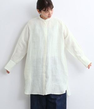 グランジリネンロングシャツ(オフホワイト-ONESIZE)