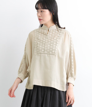 オリジナルエンブロイダリーレース×ボイルブラウス(ベージュ-ONESIZE)