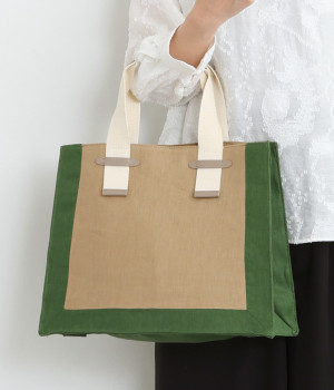 額縁配色トート(ベージュ×グリーン-ONESIZE)