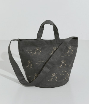 TORANEKOBONBON　ししゃもとねこ刺繍seau型ショルダーバッグ(チャコール-ONESIZE)