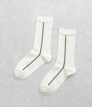 サイドライン配色ソックス(オフ×クロ-ONESIZE)