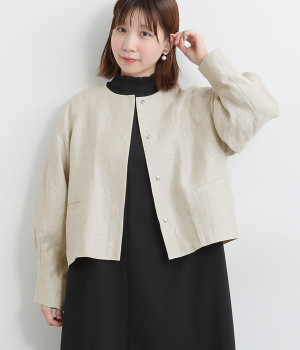 リネンツイル　クラシックショートジャケット(ライトベージュ-ONESIZE)