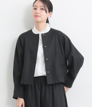 リネンツイル　クラシックショートジャケット(ブラック-ONESIZE)