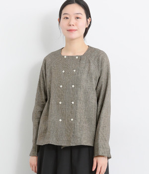 リネンスクエアカラージャケット(チェック-ONESIZE)