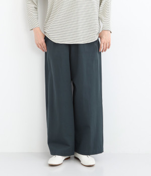 コットンリネン高密度ツイルワイドパンツ(グリーン-ONESIZE)