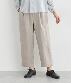 リネンツイル裾ベルトテーパードパンツ(キナリ-38)