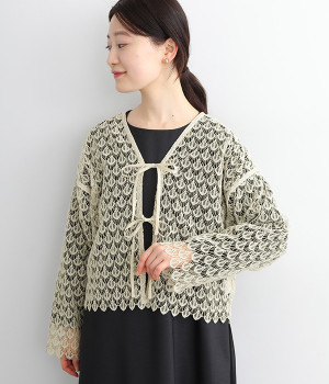 コットンケミカルレース2wayカーディガン(アイボリー系-ONESIZE)