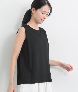 リネンレーヨン天竺タンクトップ(ブラック-ONESIZE)