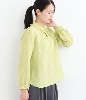 グランジリネン　フリルブラウス(ライム-ONESIZE)